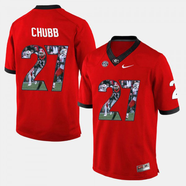 Men's #27 Nick Chubb Georgia Bulldogs Player Pictorial Jersey - Red